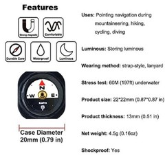 Mini Luminous Button Compass for Watch Band Lanyard A-20