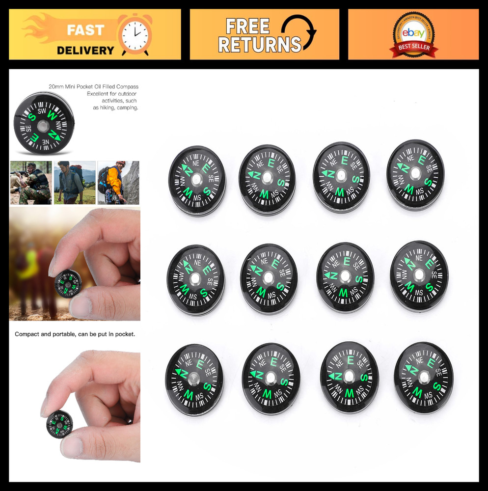20mm Mini Pocket Oil Compass – 12 Pack for Hiking, Camping & Outdoor Adventures