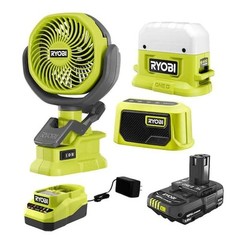 Ryobi ONE+ Camper’s Kit. Bluetooth Speaker, Light, Clamp FAN Battery & Charger