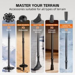 Adjustable Carbon Fiber Trekking Poles 2 PCS Collapsible Walking Sticks Baskets