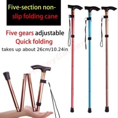 Folding Four-section Aluminum Alloy Trekking Pole Cane Golden Adjustable Height