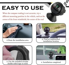 Compass for Car with Bottom Stick Car Compass Ball,Adjustible and Night Vision C