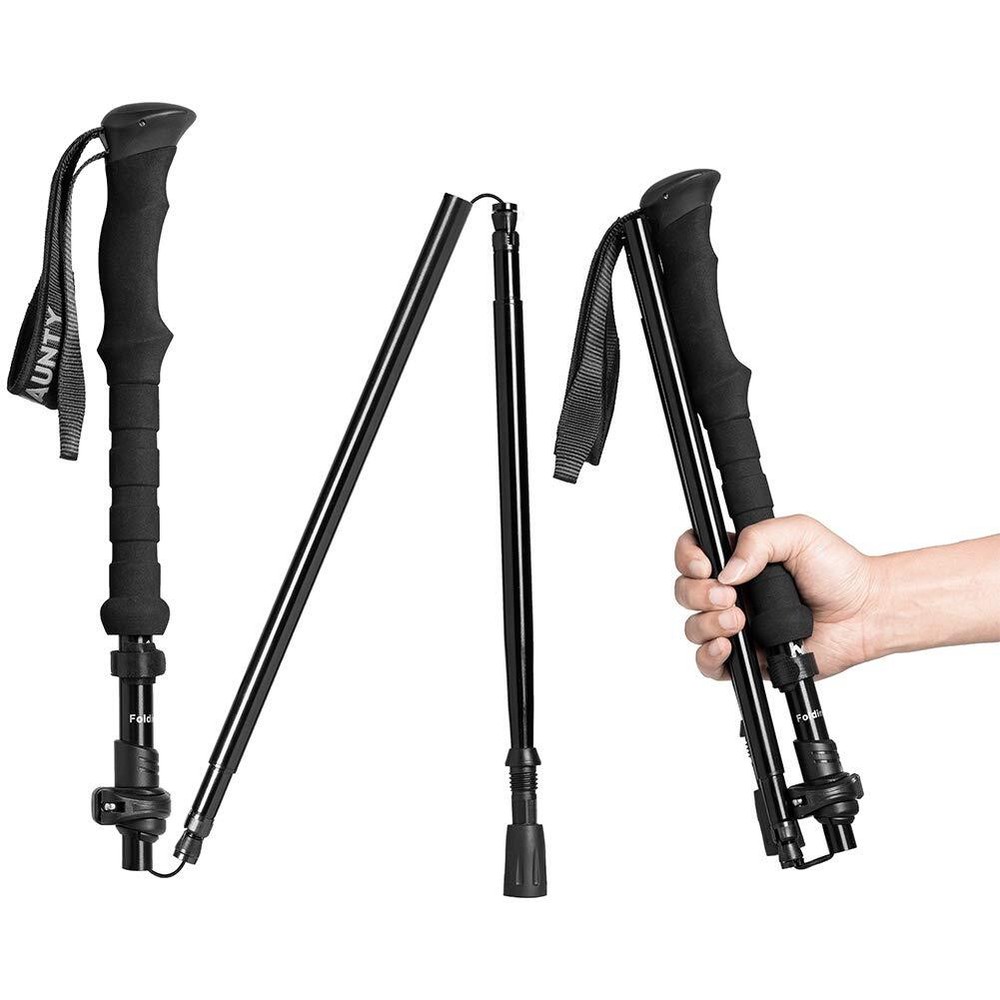 Collapsible Walking Stick Adjustable Lightweight Black for Hiking Camping
