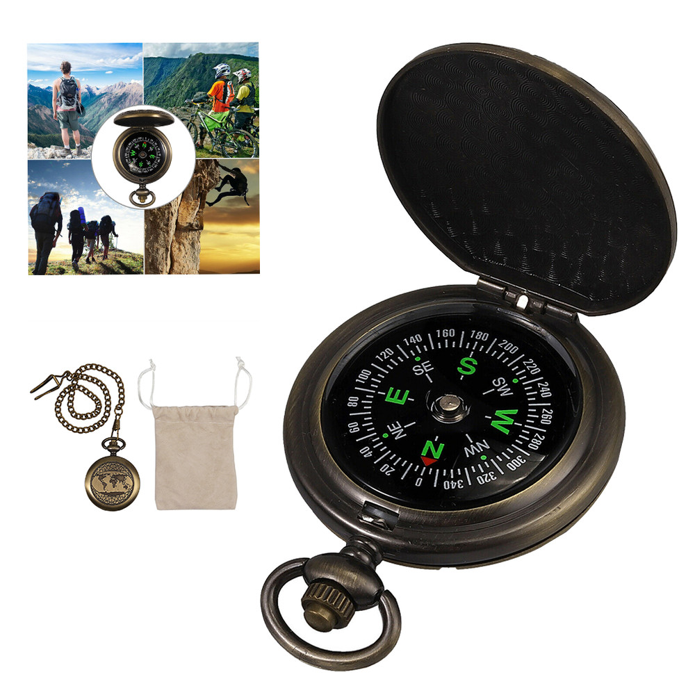 Zinc Alloy Compass Pocket Brass Watch Style Military Army Outdoor Camping Hiking