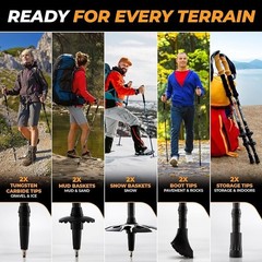 Lightweight Carbon Fiber Trekking Poles Adjustable Hiking Sticks Ergonomic Grip