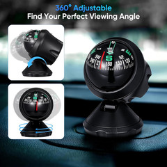 Adjustable Car Compass with Stick-On Base | Universal Dashboard Navigation Tool