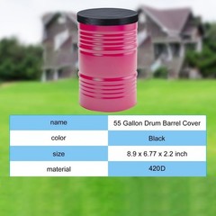 55 Gallon Drum Protective Lid Black 210D Silver Coated Oxford Cloth Outdoor Use