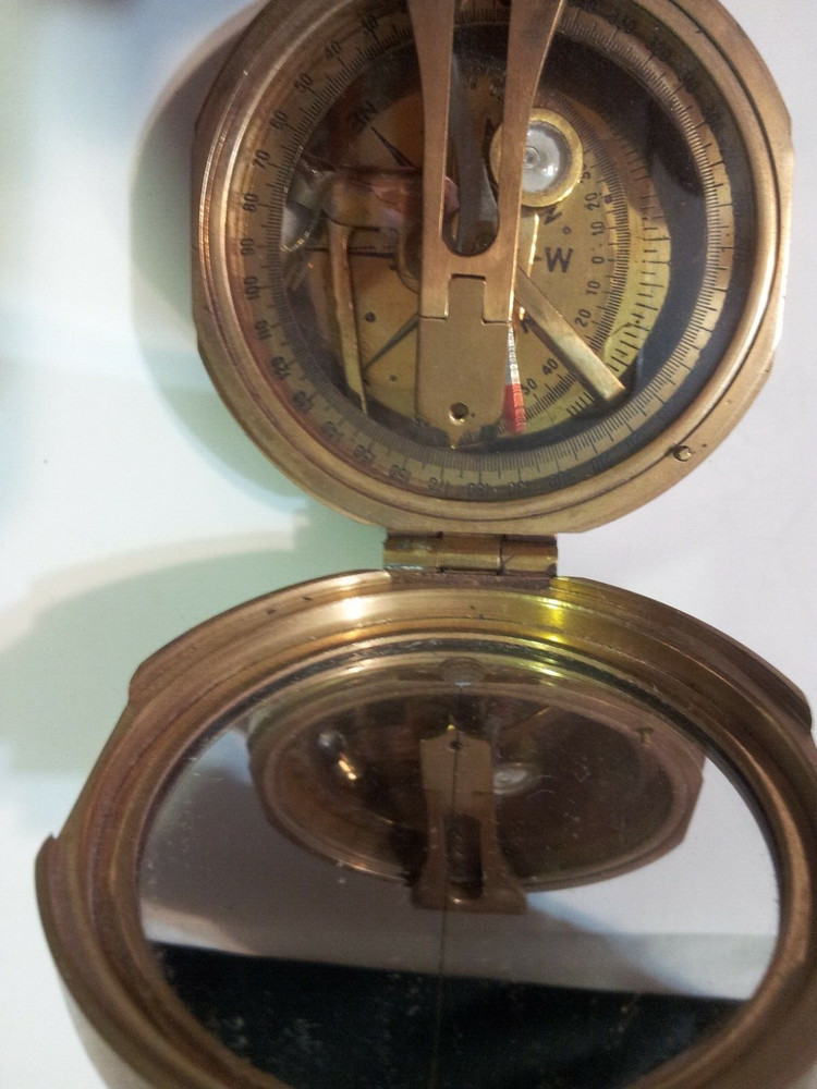 Vintage Brass Natural Sine Compass with mirror – Made in India – Old and Nice!