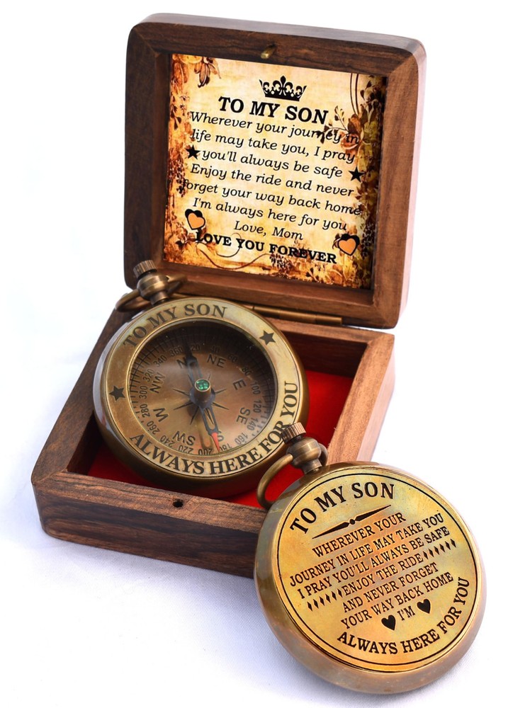 Gift for Son from Mom Dad | Engraved Compass 2″ – Father to Son Gifts, Mom to…