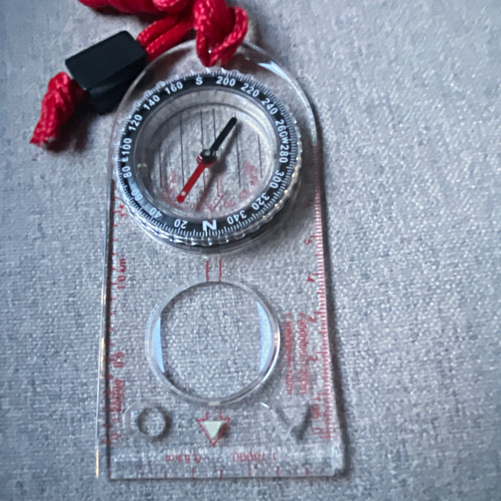Clear Baseplate Orienteering Compass Map Ruler w/ Lanyard, Plastic, Red/Black