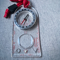Clear Baseplate Orienteering Compass Map Ruler w/ Lanyard, Plastic, Red/Black