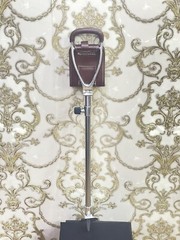 Economy Seat Stick Walking Stick Folding Chair WITH TWO TONE LEATHER SEAT.