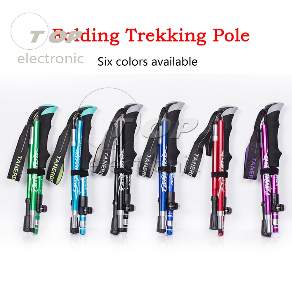 Collapsible Tri-fold Trekking Hiking Poles Aluminium Walking Stick Anti-Shock