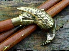 Antique Wooden Walking Stick Brass Eagle Design Head Handle Cane