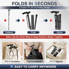 Folding Cane, 5-Level Adjustable Height Walking Stick Lightweight Black