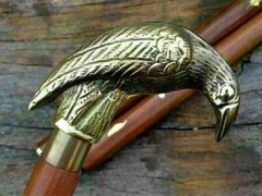 Antique Wooden Walking Stick Brass Eagle Design Head Handle Cane