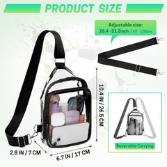 Clear Bag for Stadium Events, Clear Chest Crossbody One Size Black-sling Bag