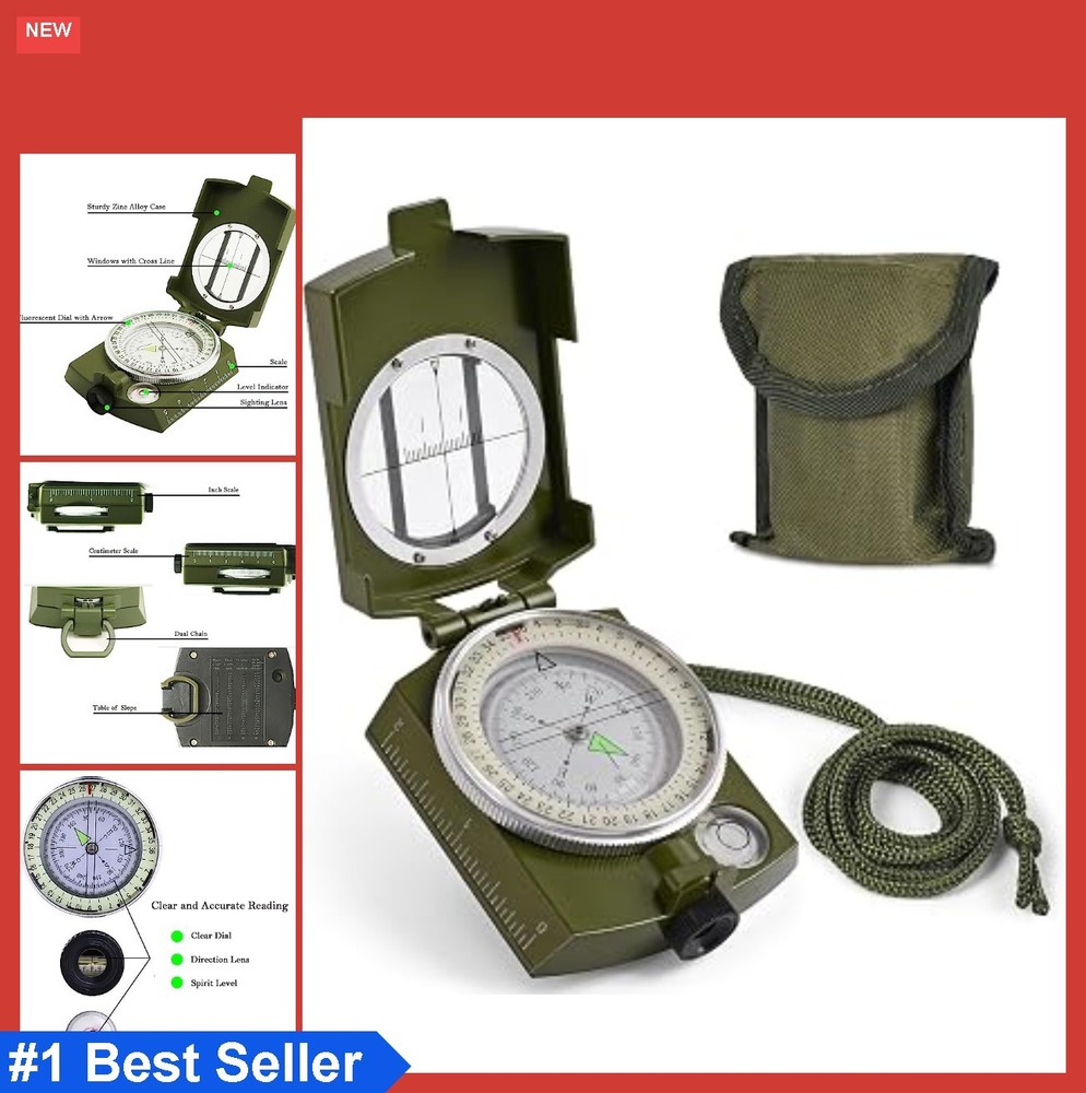 Hiking Compass Military Lensatic Prism Water-Resistant Fluorescent Pocket