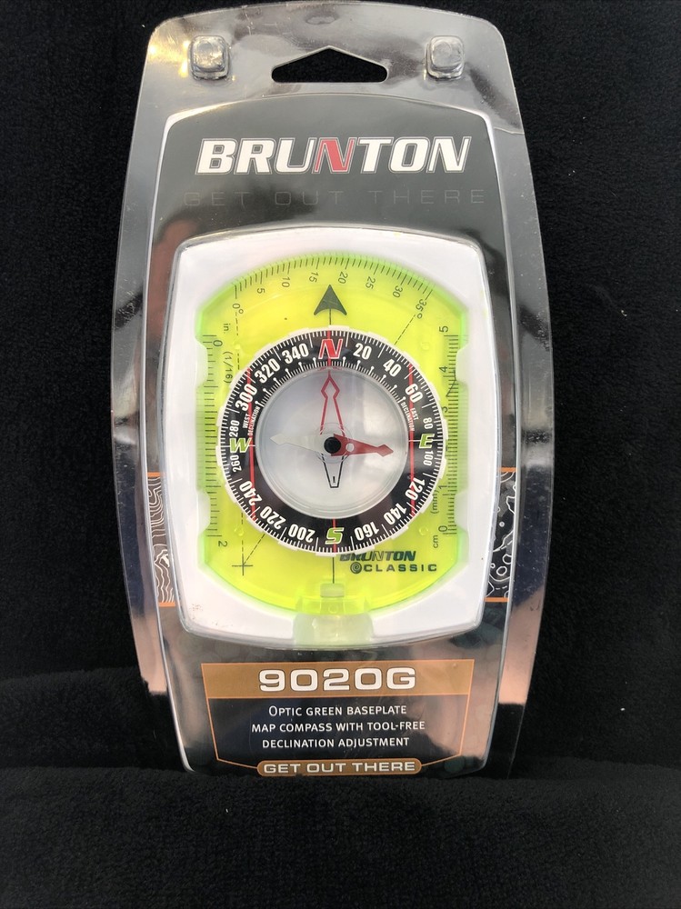 BRUNTON Classic Compass 9020G Optic Green Baseplate Map Compass with tool-free