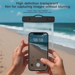 [2 Pack Waterproof Adjustable Lanyard Phone Pouch, Regular Black+Transparent