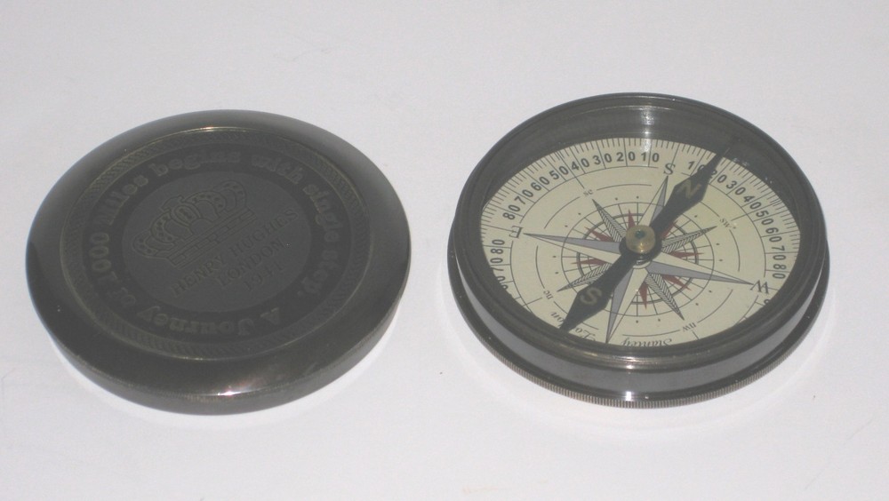 NEW Replica “Henry Hughes London 1941” Brass Pocket Black Compass. USA Seller!!