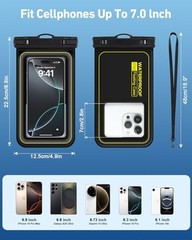Waterproof Phone Pouch 2 Pack, IP68 Floating Waterproof Phone Case, Up to Black