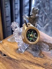 Mini EDC Minimalist Brass Keychain Compass w/Titanium Keyring