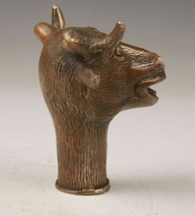 old bronze statue animal cattle bull cane walking stick head handle accessorie