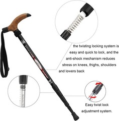 Aluminum Alloy Quick Lock Trekking Pole Adjustable Anti-Shock 2 Pack