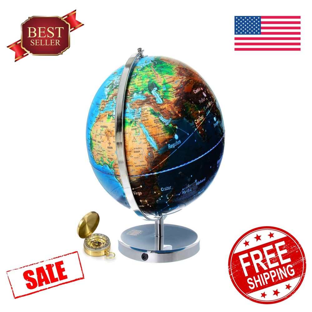 GET LIFE BASICS 13″ Light Up Globe Constellations Compass