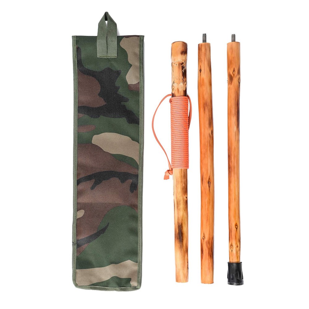 3 Pieces Detachable Fir Wood Walking Stick Wolf Carving with a Compass(Nature…