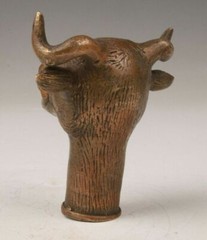 old bronze statue animal cattle bull cane walking stick head handle accessorie