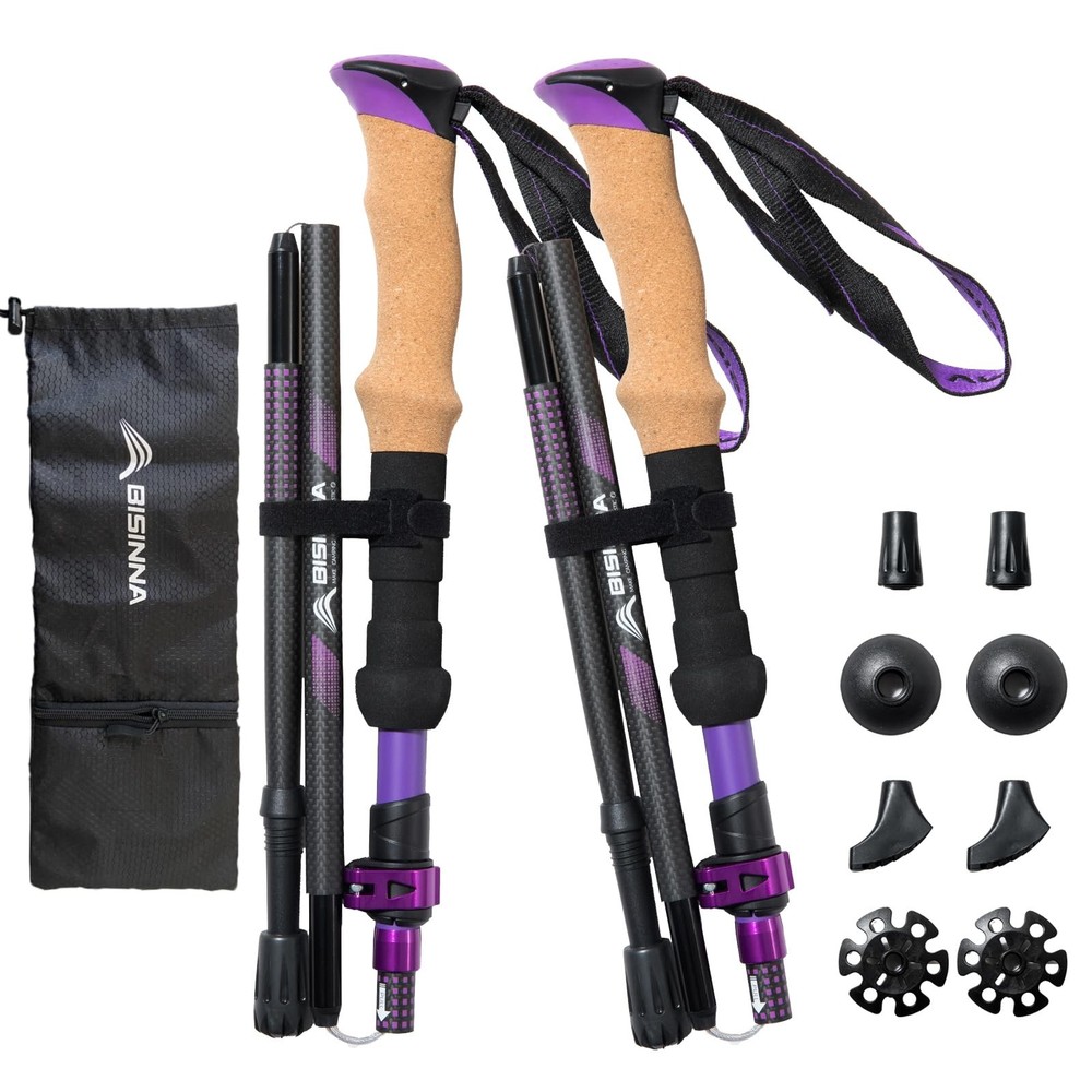 BISINNA Carbon Fiber Trekking Poles Cork Handle Pair