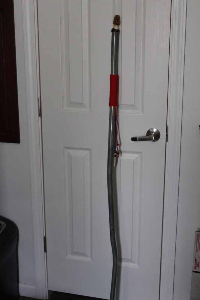 Custom Made Red Oak Walking Hiking Stick with Antler Morel Carving on Top