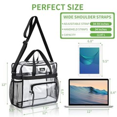 Clear Bag for Stadium Events, 12×5.5×12 Clear Tote Lunch Bag with Non Black