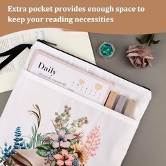 Book Sleeve Waterproof Book Protector Book Pouch with Zipper and Front Floral