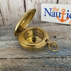 Brass Push Button Compass With Lid – Old Vintage Pocket Style Keychain – Gold