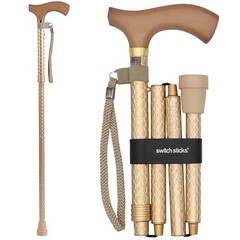 Switch Sticks Folding Walking Cane 32-37-In Aluminum Wood Handle 264LB Unisex