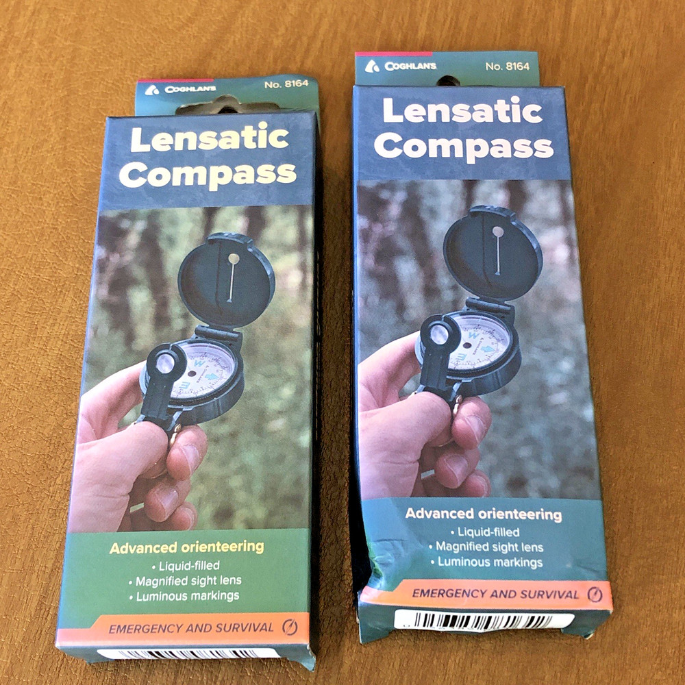 (2) pair Coghlan’s 8164 Lensatic Compass Liquid Filled luminous markings – new