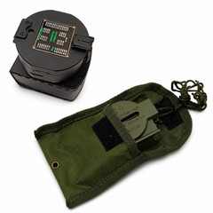 Set of 2 Lensatic Compasses with Black and Green Carrying Cases