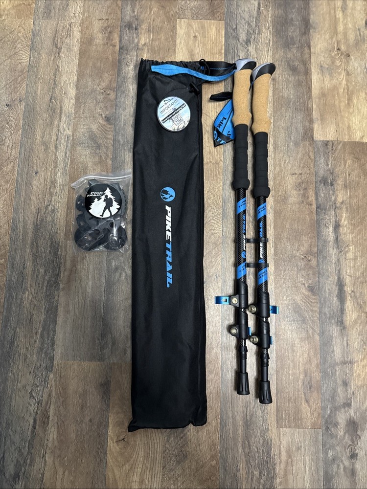 Pike Trail Carbon Fiber Hiking Trekking Poles Cork Grip 2 Poles Midnight Blue