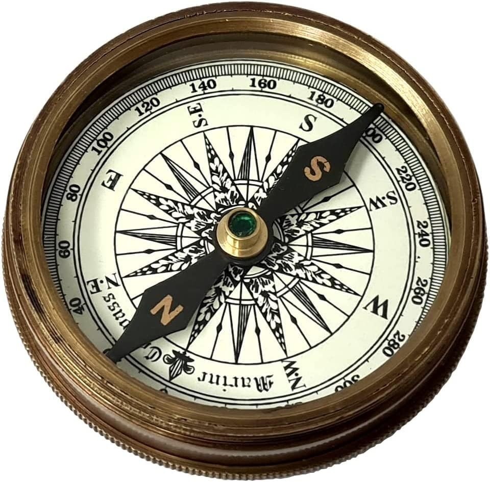 Vintage Brass Pocket Transit Compass with Robert Frost Poem – 2 Inch