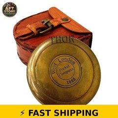 Vintage Brass Pocket Compass with Leather Case – Rustic Decor Gift
