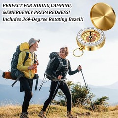 Brass Large Dial Pocket Compass Keychain Loop for Hiking Camping Navigation