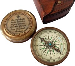 Go Confidently Compass Thoreau’s Quote Engraved Poem Compass with Leather case.