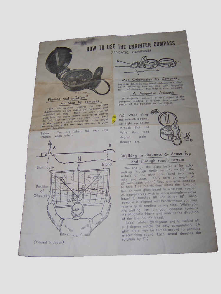 Vintage Lensatic Engineer Compass Instructions