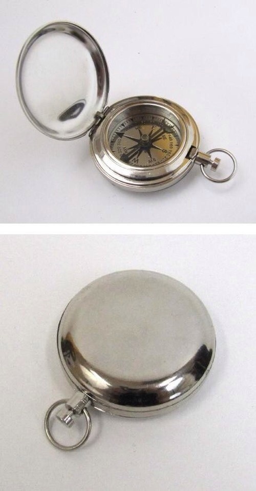 BRASS COMPASS 1.75″ CHROME FINISH~ CAMPING ~ POCKET COMPASS ~ NAVIGATION ~ SCOUT