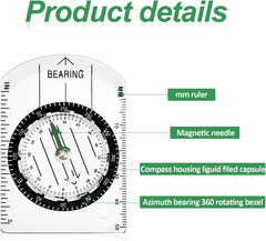 BBTO 9 Pieces Orienteering Compass Hiking Backpacking Camping Compass Map Readin