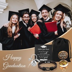 5 Pcs Compass Graduation Gift Class of 2026 Engraved Compass Keychain Leather…