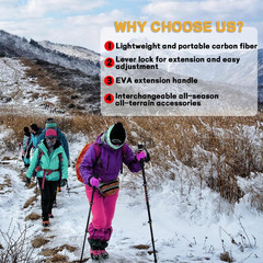 Carbon Fiber Trekking Poles 2 Pcs Ultra Lightweight Telescopic Collapsible Hikin